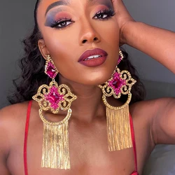 New Large Exaggerated Long Fringe Earrings for Women Bohemian Large Crystal Earrings Luxury Wedding Jewelry Brincos Rhinestone