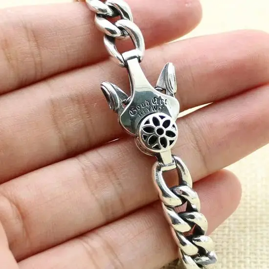 S925 sterling silver bracelet, personalized and domineering cherry blossom  Creative Jewelry Retro Smooth Chain Jewelry