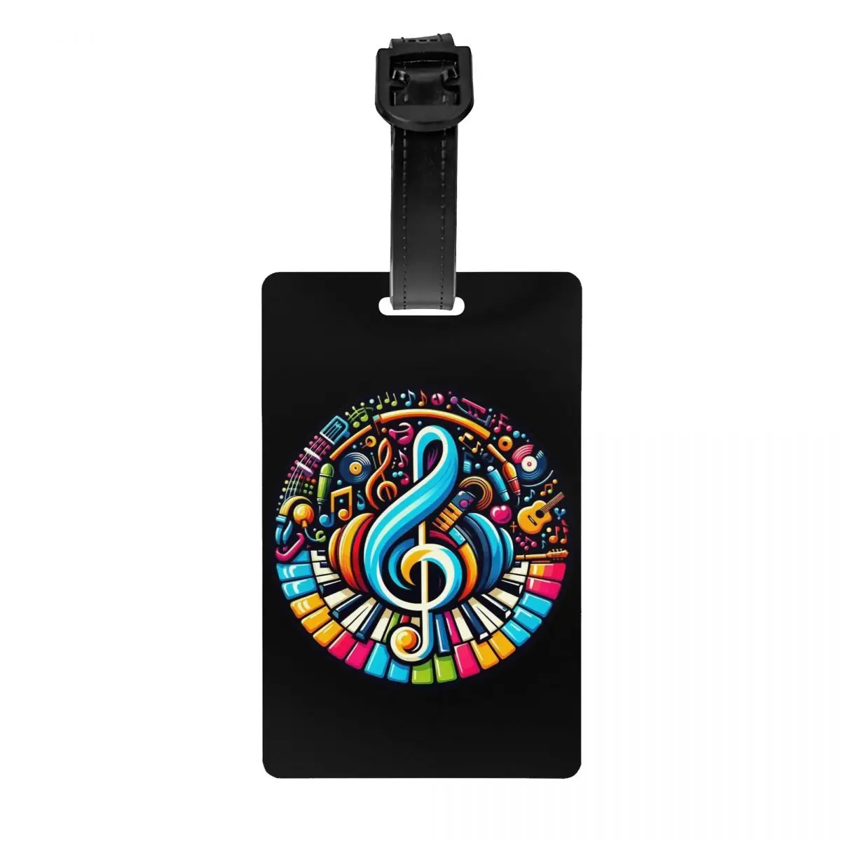 Custom Piano Keyboard Musical Notes Luggage Tag With Name Card Privacy Cover ID Label for Travel Bag Suitcase