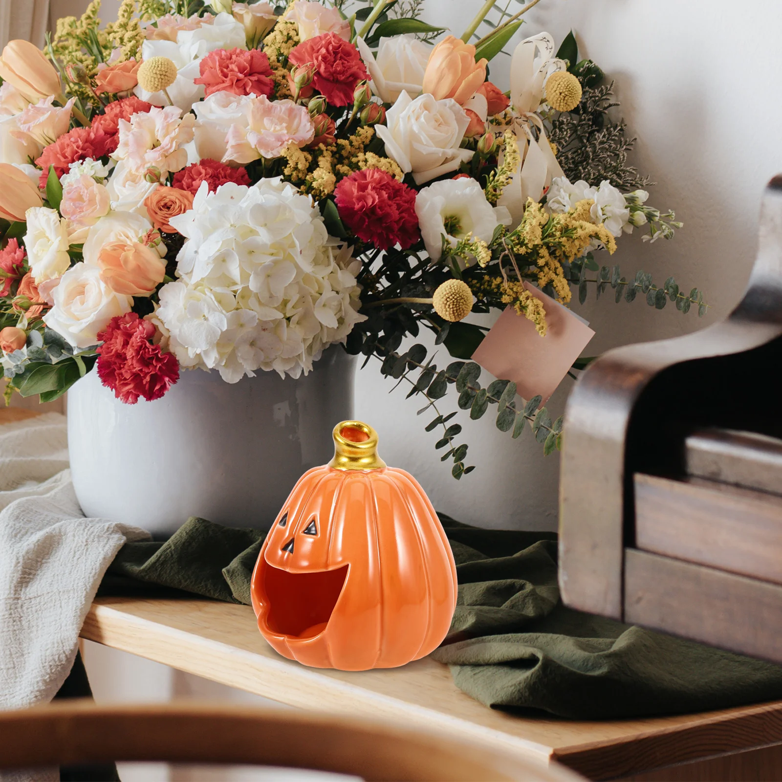 

Halloween Pumpkin Ceramic Incense Burner Sage Holder Portable Desktop Decorative Aromatherapy Fragrance Incense