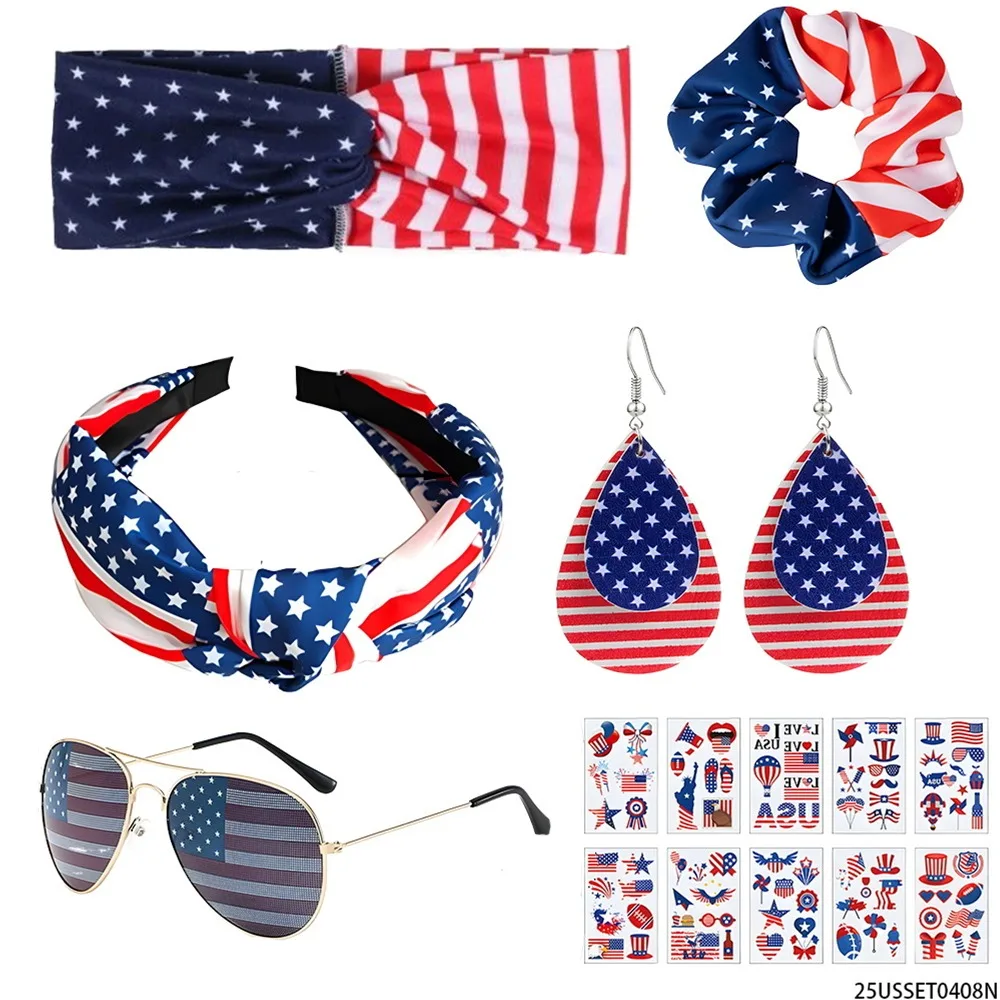 PESENAR Independence Day themed party accessory set (including hair accessories, earrings, sunglasses, stickers, etc.)