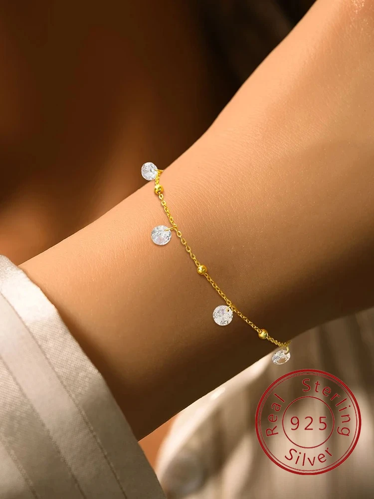 925er Sterlingsilber, wunderschönes, glänzendes, rundes Perlen-Zirkon-Armband für Frauen, Verlobung, Hochzeit, luxuriös, hochwertiger, edler Schmuck