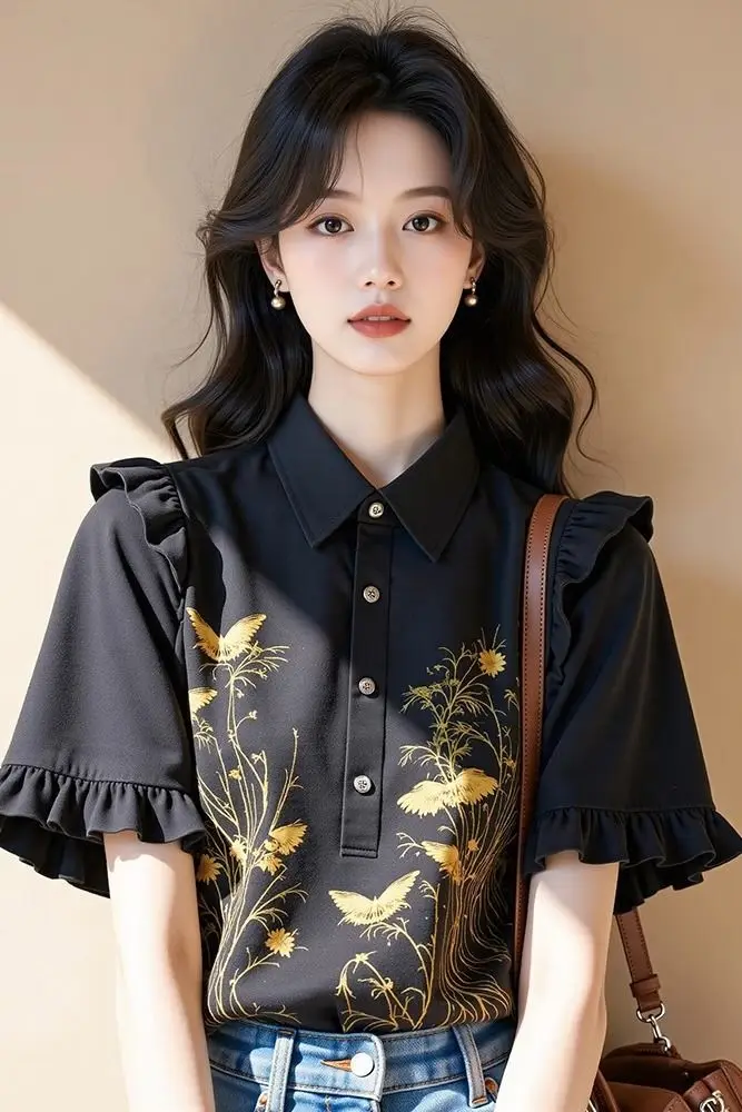 Fringe-trimmed Printed Blouse New Style This Year Popular Women's Clothing Unique and Beautiful Tops