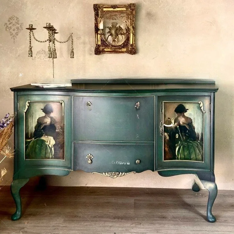 French retro solid wood painted oil painting porch cabinet living room decorative cabinet household locker display cabinet