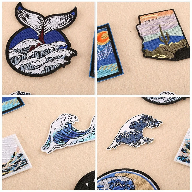 Great Wave Whale patch ferro ricamato su cucire su Appliques