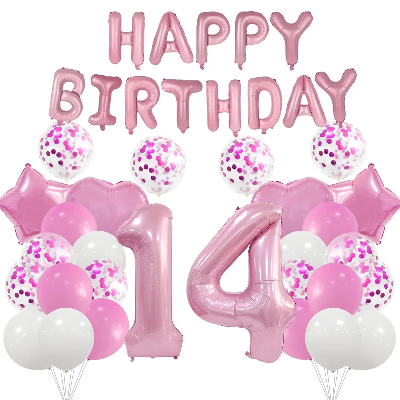 

Набор воздушных шаров из алюминиевой пленки с розовыми буквами на день рождения