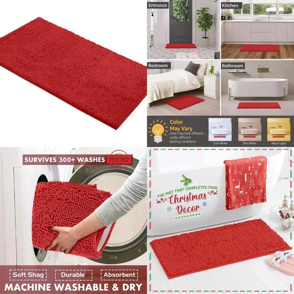 

Luxury Red Bath Rug Set - Plush Microfiber, 1 Thick, Super Absorbent, 27x47 inches