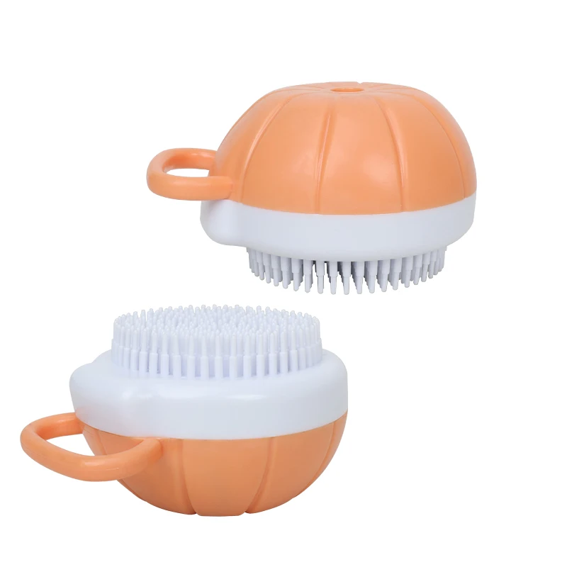 Pumpkin Dog Bath Brush Cat Massage Brush Pet Washing Comb With Soap Dispenser TPR Grooming Shower Brush