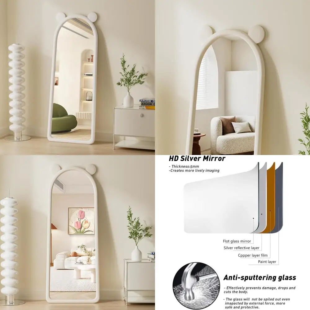 مرآة كبيرة مقوسة على الأرض، مرآة حائط مائل أو معلقة بطول 63 × 24، قائمة بذاتها لديكور المنزل