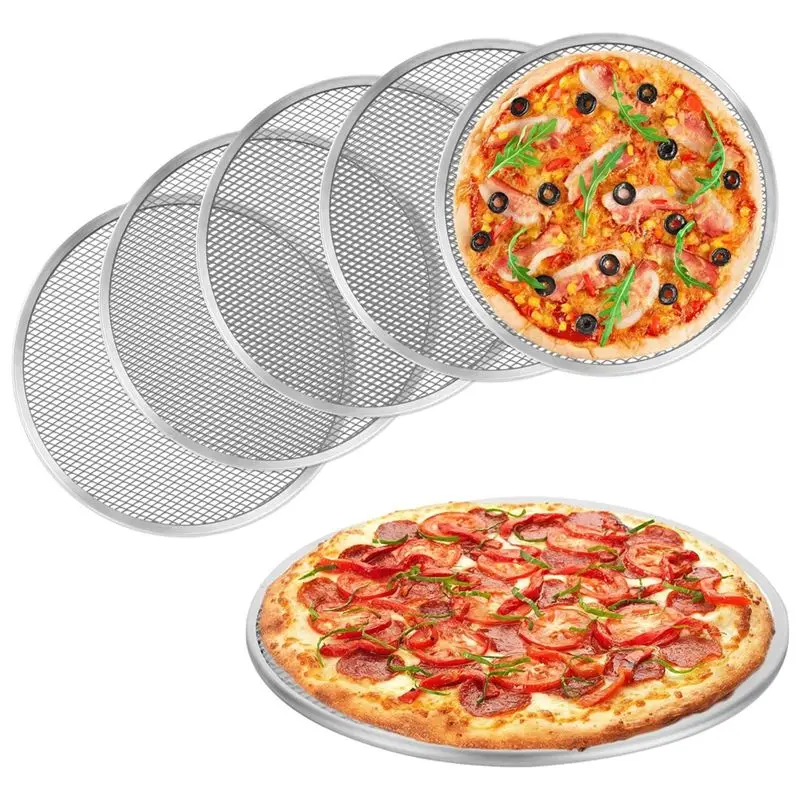 KYCOR-Pizza Screen, 6 Pack 8 Inch Seamless Aluminum Pizza Pan With Holes, Non Stick Grade Pizza Baking Trays For Oven, Kitchen