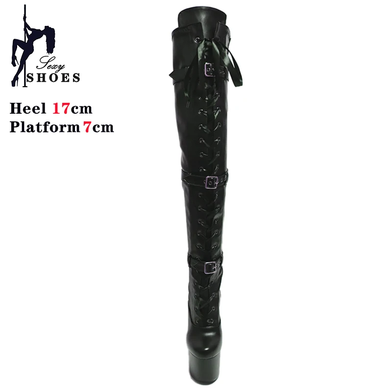 Black 17CM/7inchs Women Thigh Boots Designer Luxury Zip Platform High Heel Sexy Stiletto Over-the-Knee Gothic Fetish Lady Shoes