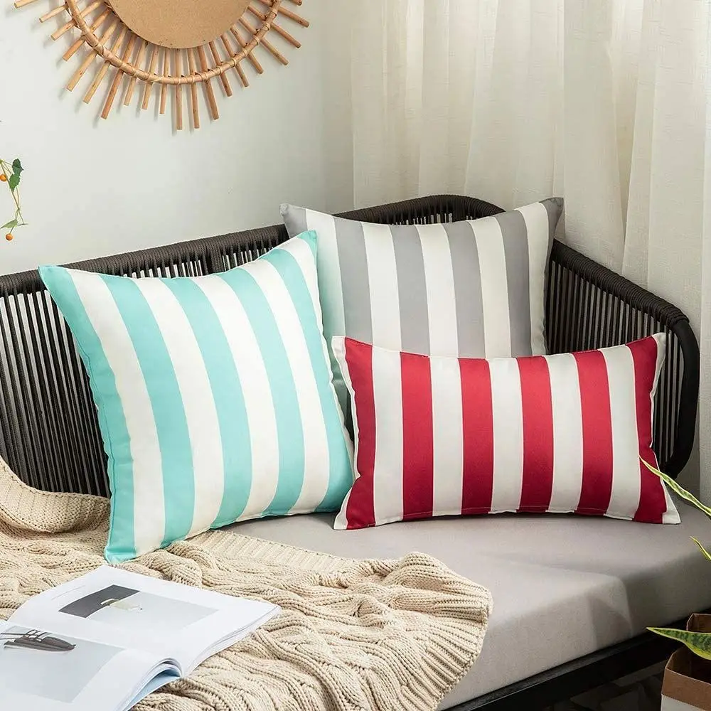 Colorful Waterproof Outdoor Cushion Cover Striped Durable Pillow Cover Modern Pillow Case Sofa