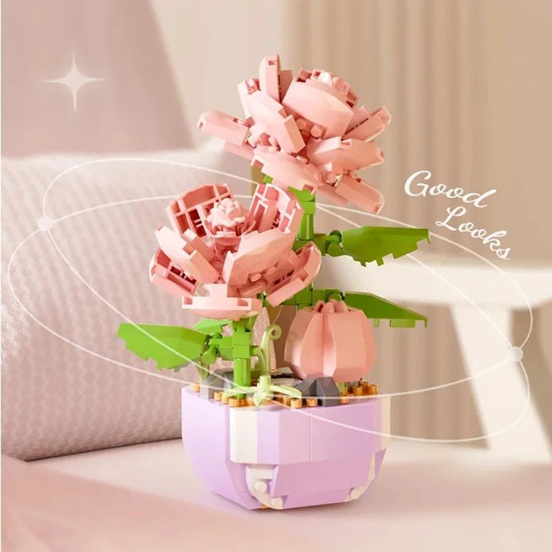 Romantyczny kwiat klocki wieczne drzewo bonsai ogrody mikro cegły DIY rośliny doniczkowe Model kreatywne zestawy dla dzieci zabawki