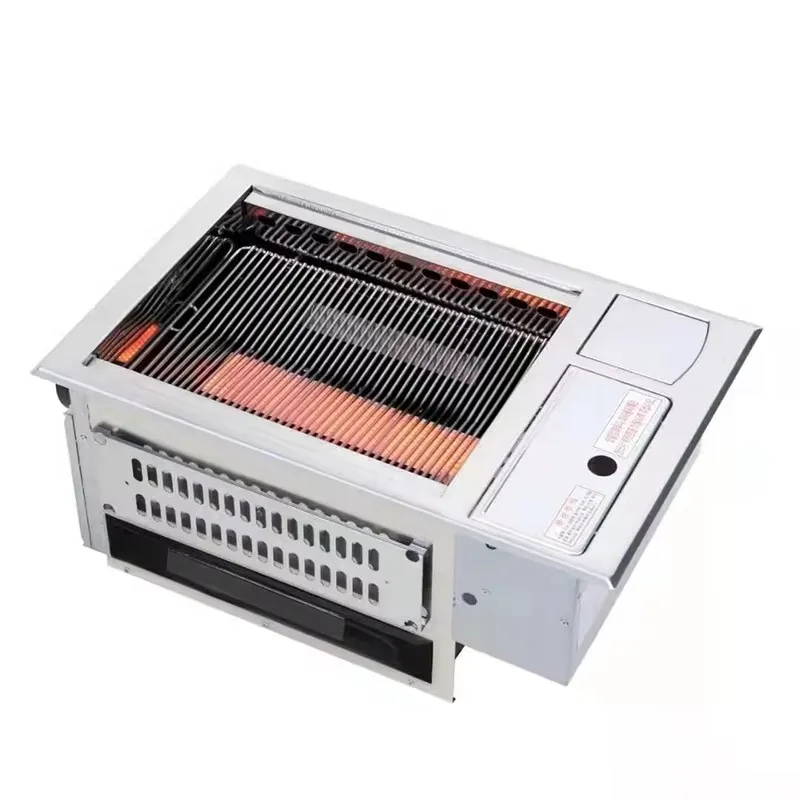 Commercial Built-in Korean BBQ Grill Stove | Rectangle Design, Natural Gas/LPG Propane Compatible, with Table for Restaurant Use