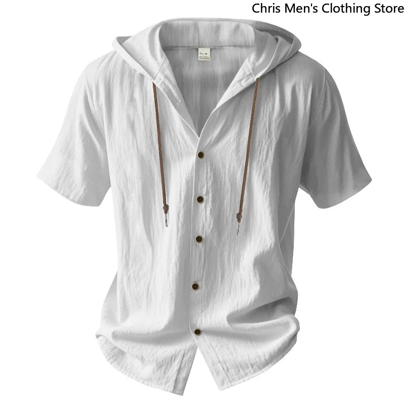เสื้อยืดผู้ชายวันหยุดสบายๆ เสื้อเชิ้ตผ้าลินินแขนสั้นมีฮู้ดผู้ชาย - เสื้อยืดน้ำหนักเบาและสะดวกสบายเสื้อผ้าผู้ชาย