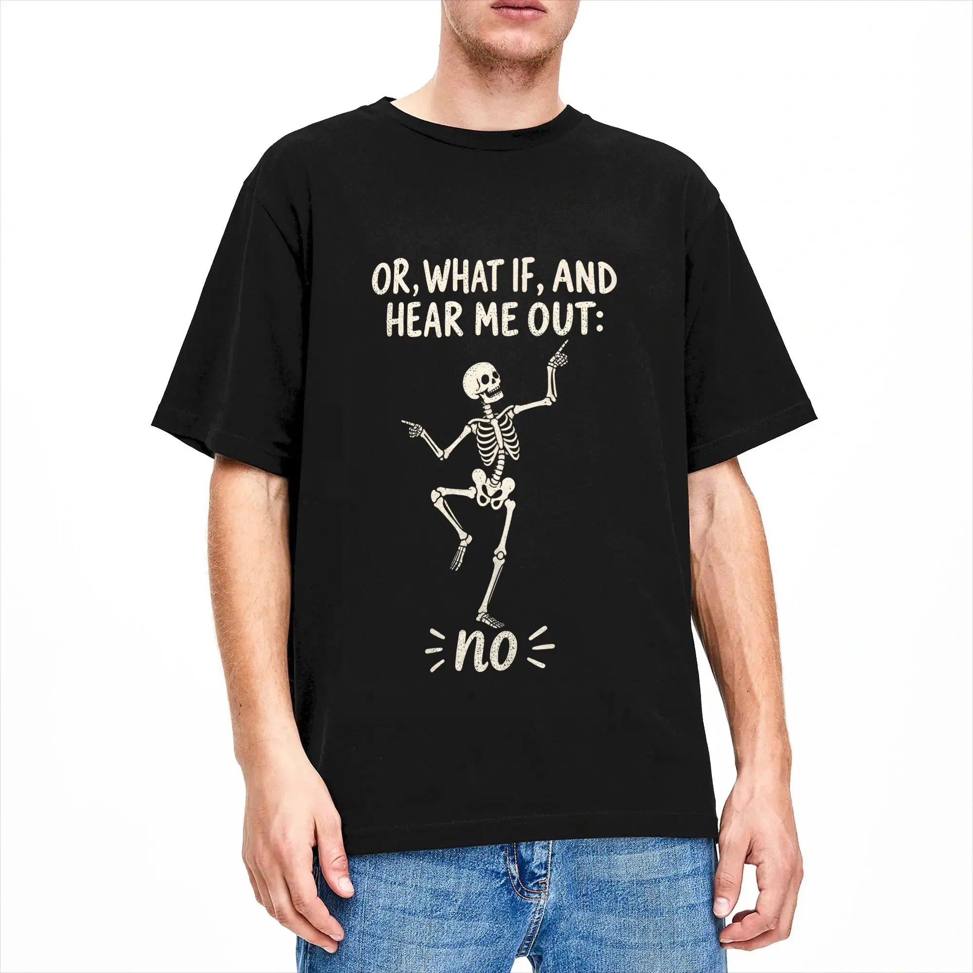 Sassy Skeleton Hear Me Out No T Shirt Men's  100% Cotton Hipster T-Shirts Crew Neck  Tees Short Sleeve Tops Classic