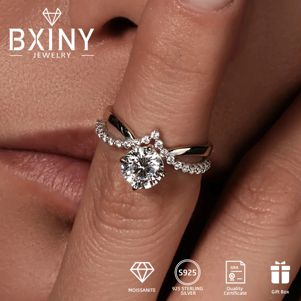 

Кольца BXINY 1 карат с муассанитом, стерлинговое серебро 925 пробы для женщин, сертифицированные GRA D цвет, лабораторные бриллианты, обручальные кольца, ювелирные изделия
