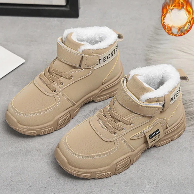 

2025 Winter New Children's Boots Boys Plus Cashmere Thicken Warm Snow Boots Girls Fashion Non-slip Outdoor Boots Student Shoes