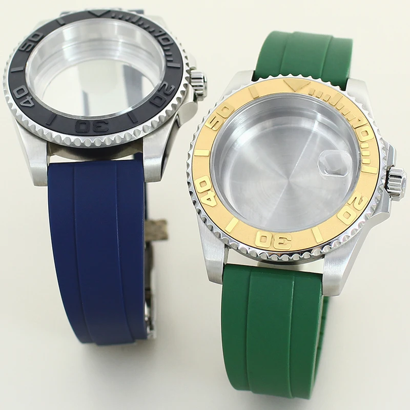 

40mm NH35 Watch Case Rubber Strap For Yacht-Master Seiko NH35 NH36 NH34 NH38 Miyota 8215 ETA 2824 Movt 28.5mmDial Sapphire Glass