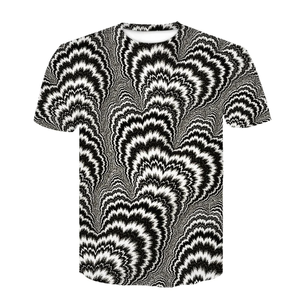 Men Summer Fashion Colorful 3D Printing Tshirt Creative Psychedelic Tops Shirt Optical Illusion Black-White Graphic T-shirt