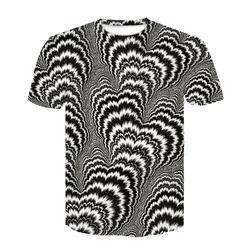 Men Summer Fashion Colorful 3D Printing Tshirt Creative Psychedelic Tops Shirt Optical Illusion Black-White Graphic T-shirt