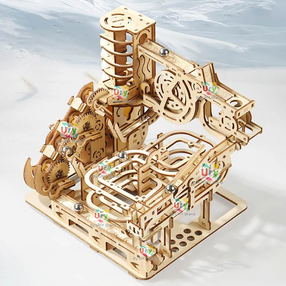 Mechanical Marble Run Wooden Puzzle Set with Electric Catapult 5