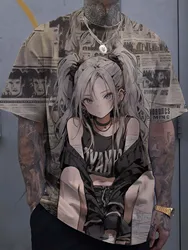 Cartoon Tattoo Girl Pattern 3d Printed Men's T-Shirt  Oversized Sweatshirt For Men Bad Girl Harajuku Top Short Sleeve T Shirt