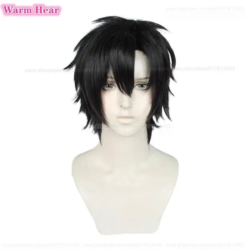 تشنغ شياوشي الاصطناعية قصيرة 30 سنتيمتر الأسود سياد جزء التعادل تشارلز مقاومة للحرارة الشعر هالوين تأثيري أنيمي الباروكات