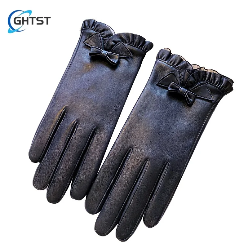 Nieuwe Kant Vlinder Dameshandschoenen Lamsleer Rijhandschoenen Rijden Herfst Winddicht Winter Warme Comfortabele Handschoenen