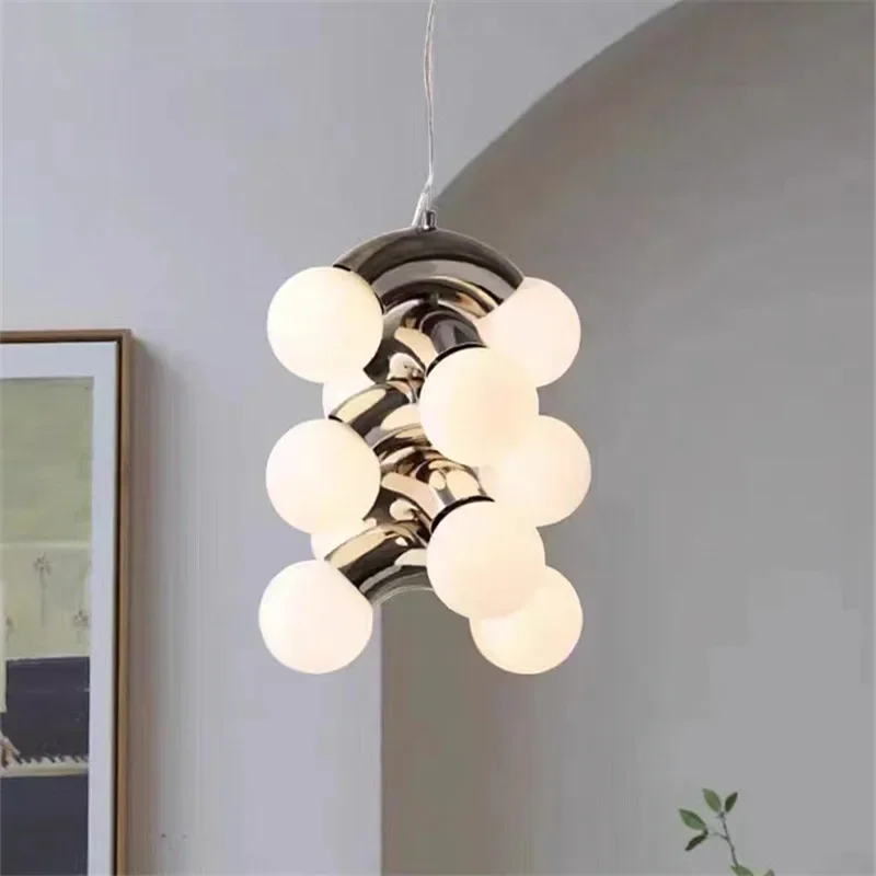 Grape Shaped Glass Art Chandelier for Bedroom Living Room Homestay Dining Room Electroplated Chrome Decoration LED Pendant Light