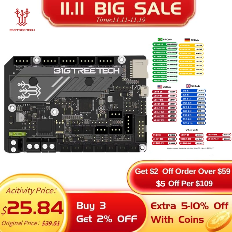 

Материнская плата BIGTREETECH SKR MINI E3 V3.0 3D TMC2209, запчасти для 3D-принтера Ender 3 обновленный Ender 3 V2 BTT SKR V1.4 Turbo Octopus