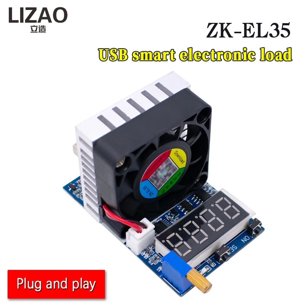 ZK-EL35 35W Electronic Load USB Digital Display Voltage Ammeter Battery Aging Adapter Charger Detection DC3.5-28V