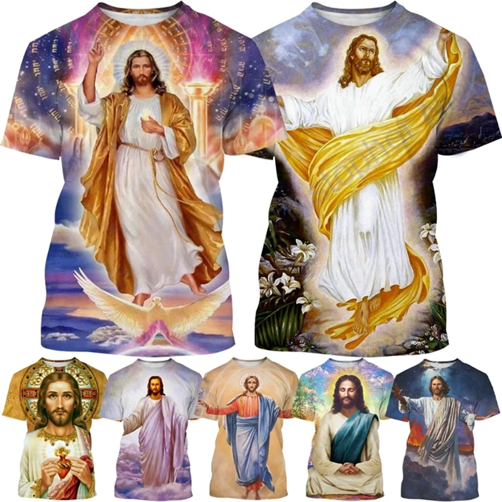 God! New Design Fashion God Jesus 3D Printing T-shirt Summer New Style Men About Jesus, Love Every Christian Casual Round Neck