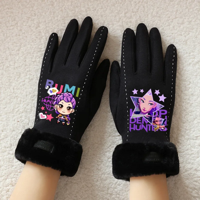 KPop Demon Hunters Gloves Cute Cartoon Winter Outdoor Activities Warm Cold Resistant Plush Full Finger Mittens Children's Gift - Image 5