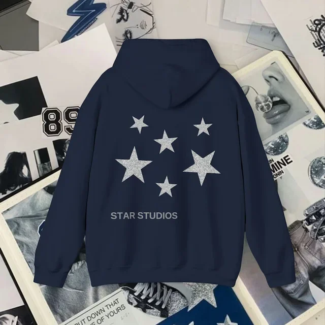 Y2K Hoodies Women Harajuku Hip Hop Letter Star Graphic Printed Loose Sweatshirt Punk Rock Gothic Clothes Top Streetwear Hooded