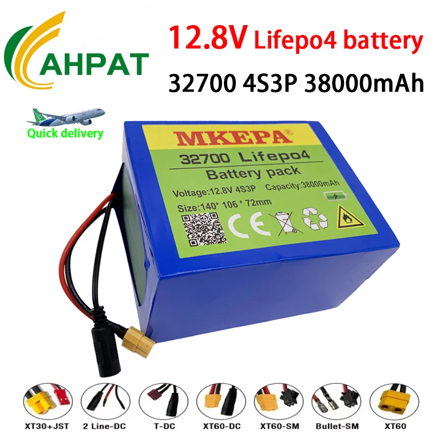 Lifepo4 Battery Pack 32700 4S3P 12.8V 38000mAh 4S 40A 100A Balanced BMS for Electric Boat and Uninterrupted Power Supply 12V