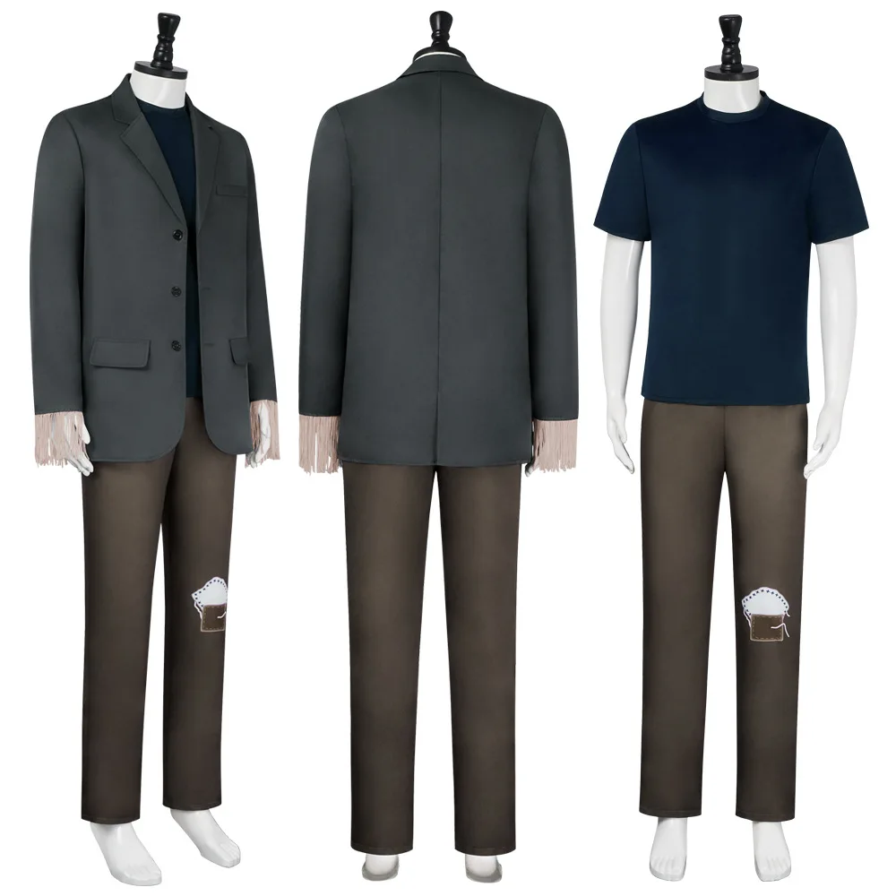 Disfraz de Monstruo de Dr. Frankenstein para Hombre, para Fiesta de Halloween, Chaqueta Gris Oscuro, Pantalones Marrones con Parches, Traje de Película