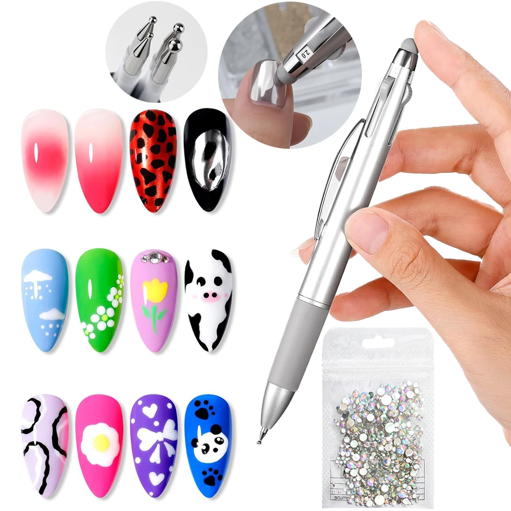 

Professional 5-in-1 Nail Art Dotting Pen Press Type Ballpoint Pen Design DIY Nail Drill Point Pen Dot Painting Gem Picker Tools#