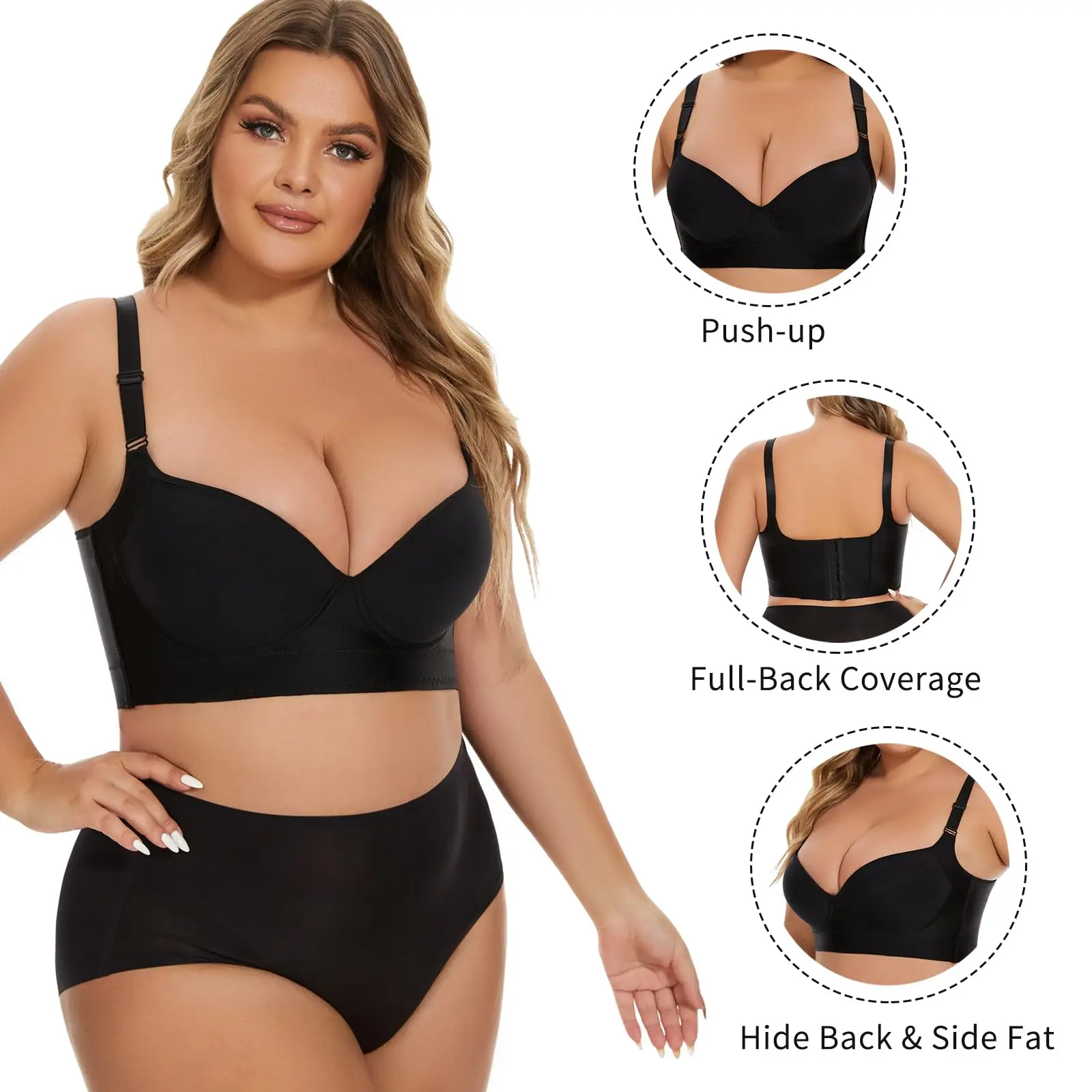 Plus Size Push Up Bras For Women Underwire Bra With Padded Big Breasts Underwear Bralette Balconette Bras Black 50