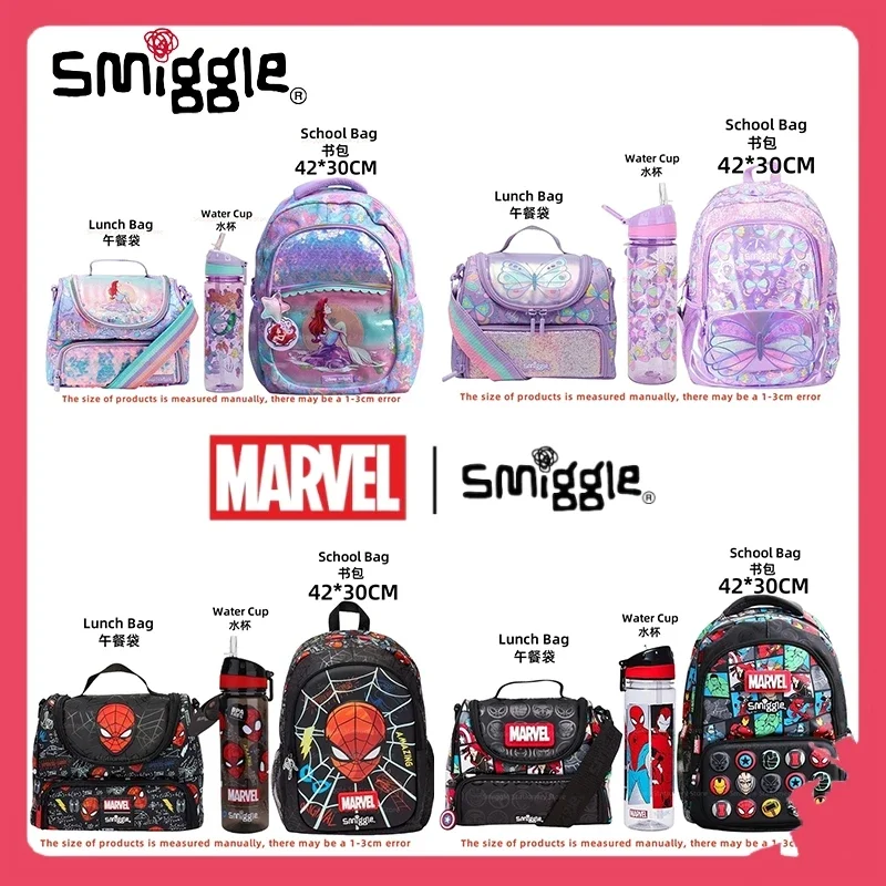 3-Piece Set Australia Smiggle Children School Supplies Marvel Disney Student School Bag Water Cup Lunch Bag Anime Backpack Gift