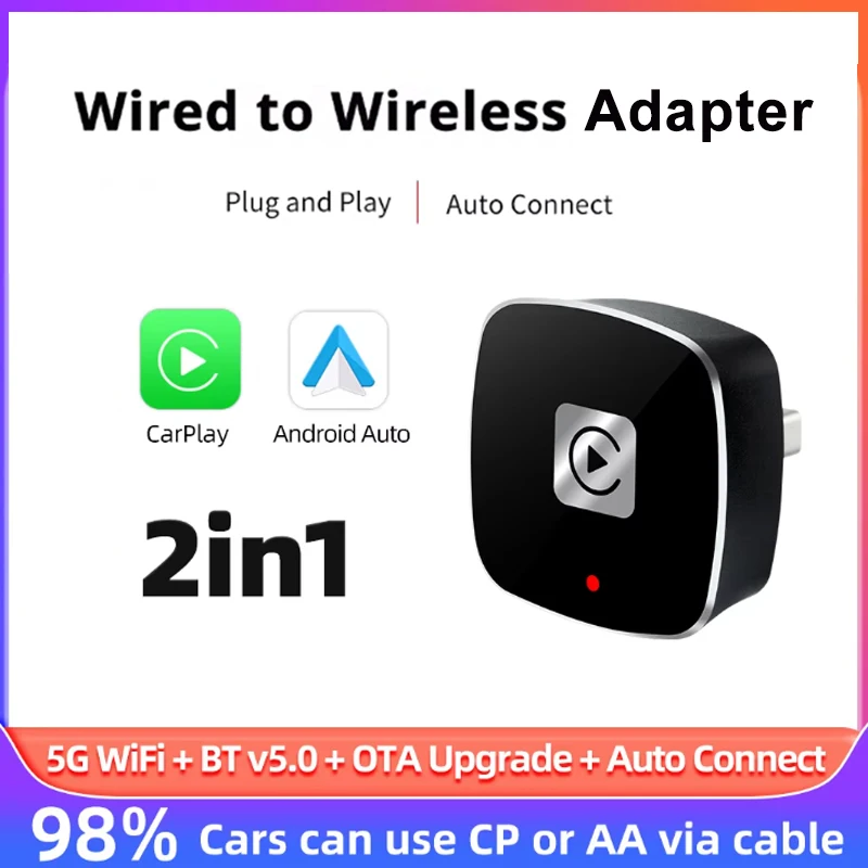 2in1 Wireless CarPlay Android Auto Wireless Adapter Smart Mini Box Plug And Play WiFi Fast Connect For Nissan Volvo Benz Audi VW