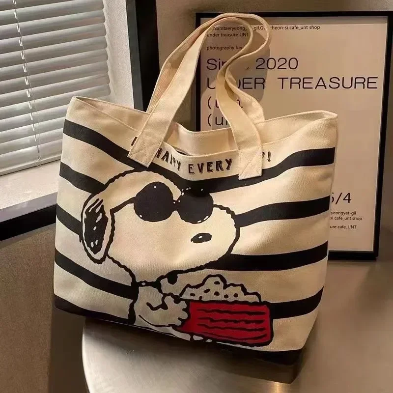 2026 HOT Sale BANDAI Snoopy Niedliche Cartoon-Leinentasche mit großem Fassungsvermögen für Studentinnen, praktisch zum Tragen von Büchern, Tragetasche, Mama-Tasche
