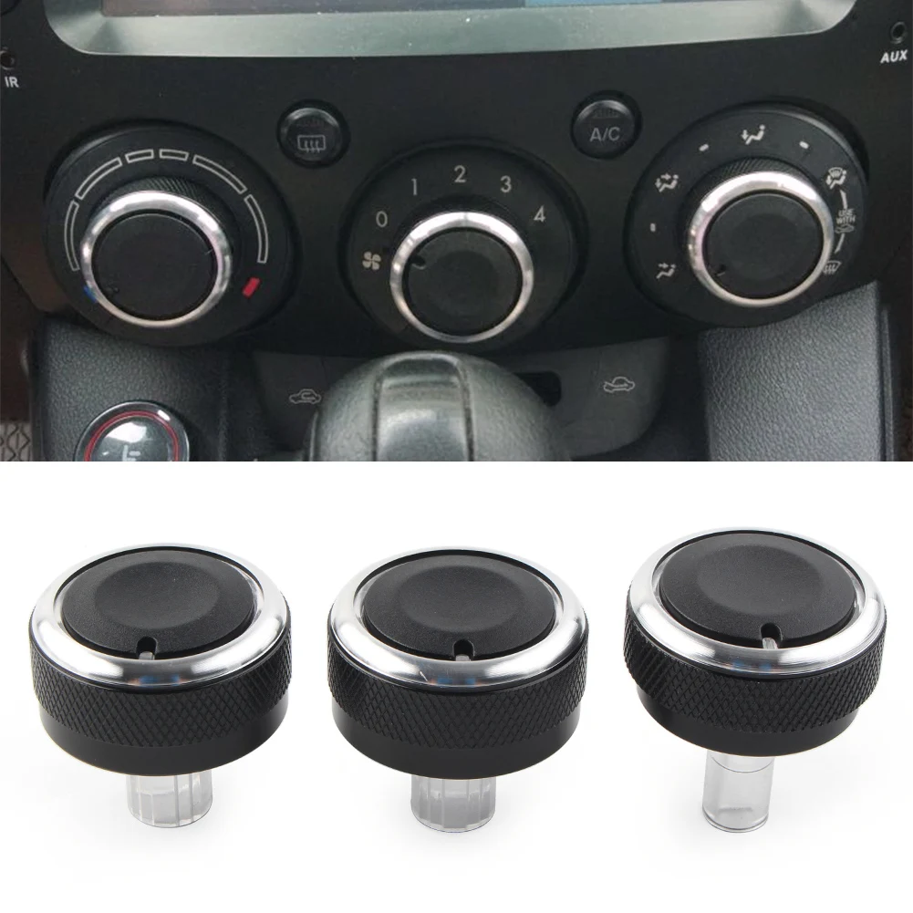 3Pcs/Set Car Switch Knob Heater Climate Control Button Dials Frame A/C For Mazda 2 MK1