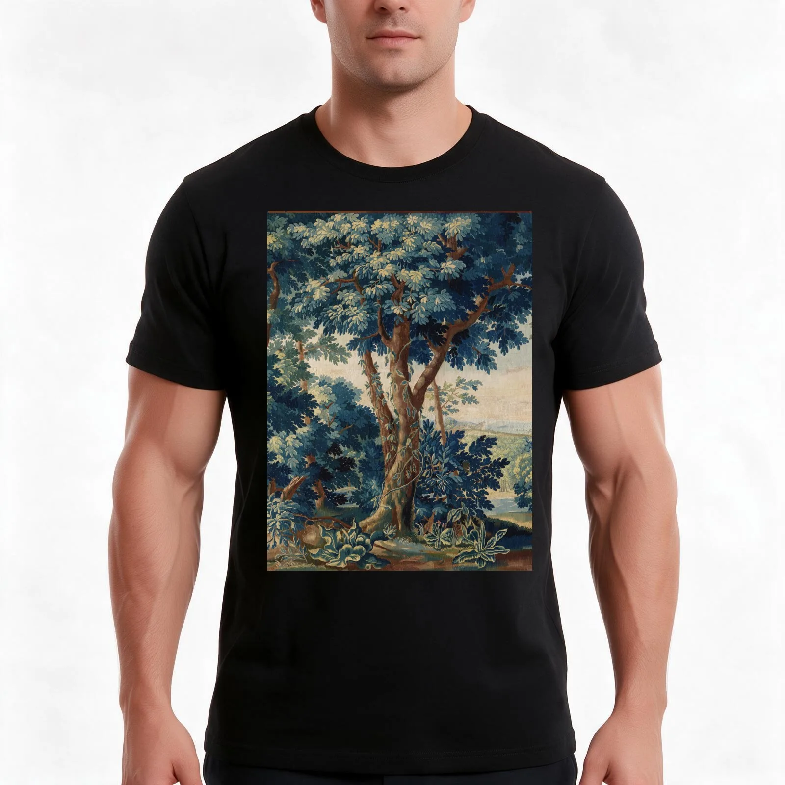 GREENERY TREES IN WOODLAND LANDSCAPE Antique Flemish Tapestry T-Shirt Summer Casual Cotton Tee Oversized Streetwear Tops
