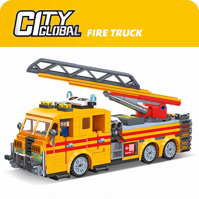 City Series Children's Fire Rescue Team Car Drone Building Assembly Small Particle Building Blocks Boy Toy Model