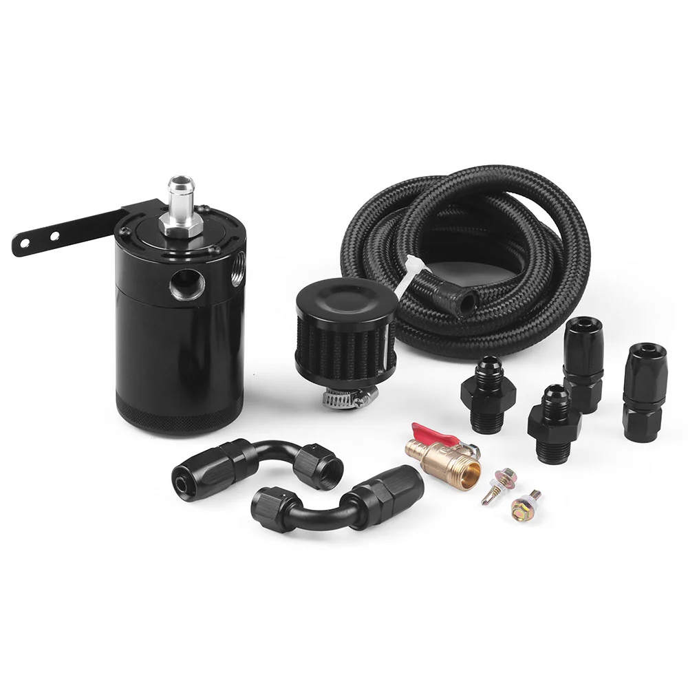 AN6 AN8 AN10 Universal Performance Oil Catch Can Filter Breather Tank With Mounting Bracket Kit 2 Port Hose Drain