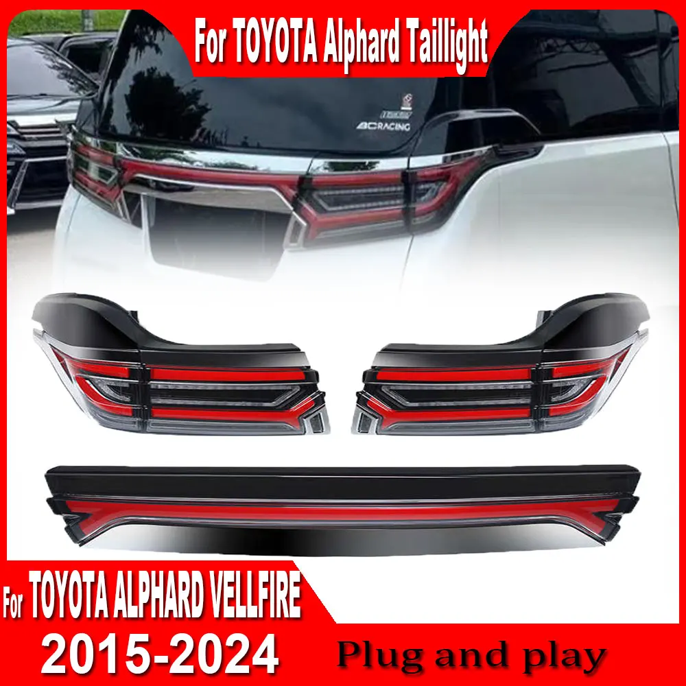 LED Taillight For 2015-2023 Toyota Alphard Tail Light 2019-2021 Vellfire Full LED Rear Lamp DRL Brake Sequential Turn Signal 2PC