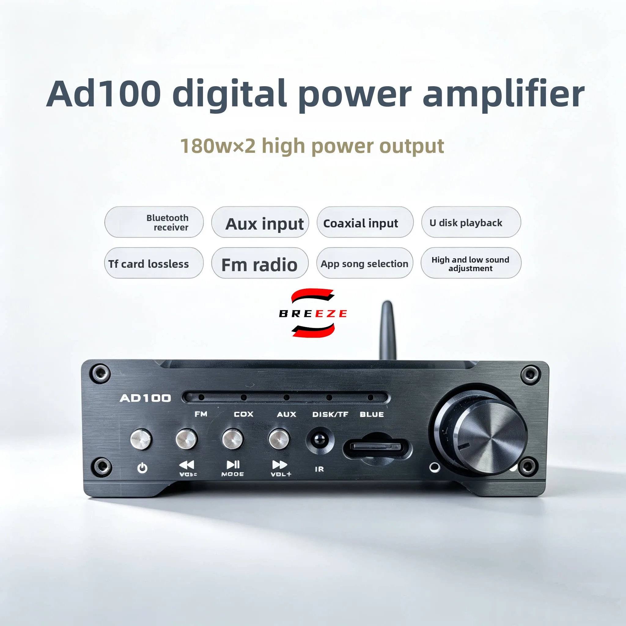 BREEZE New-Bluebird AD100 Player Power Amplifier 2.0 All-in-One 180W * 2 Bluetooth Receiving U Disk Lossless Playing APP