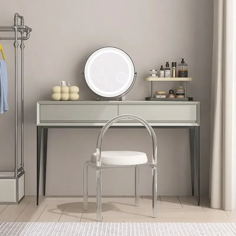 Italian Minimalist Solid Wood Dresser Modern Beige Desk Cream Style Bedroom Makeup Table