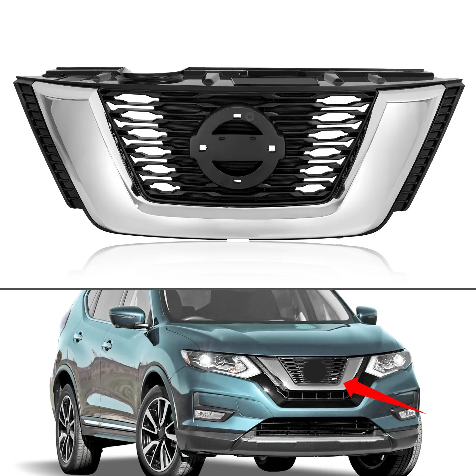 

Chrome Front Bumper Grille Upper Grill For Nissan Rogue 2017-2020 #NI1200281
